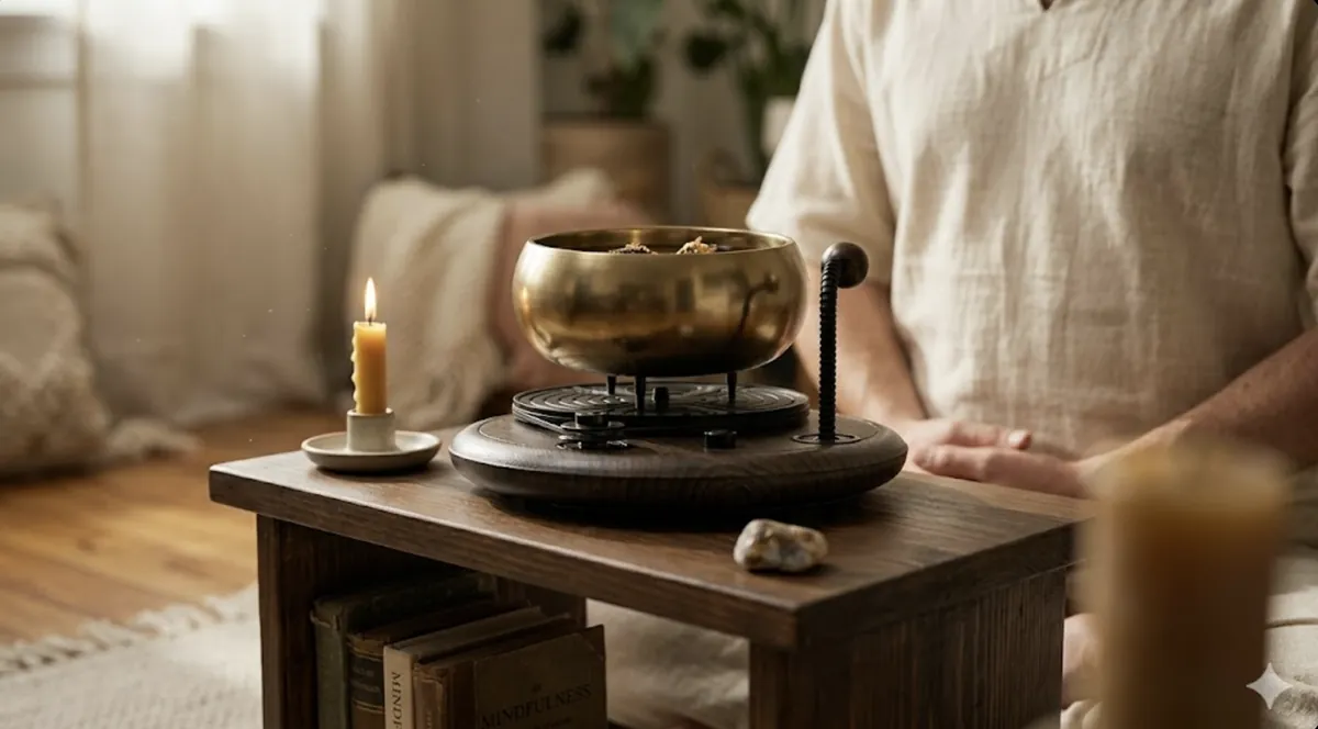 iOhm on a low table during a home meditation